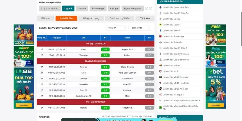 Lịch thi đấu Ligue 1 được cập nhật tốc độ để người chơi dễ theo dõi