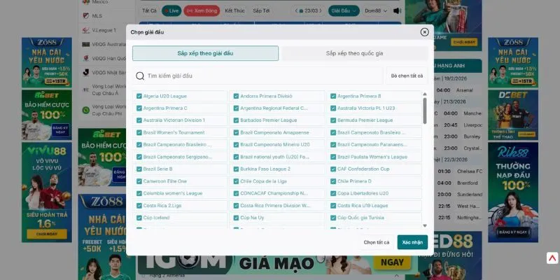 Đa dạng các giải đấu bóng đá được BongdaNET 66 trực tiếp